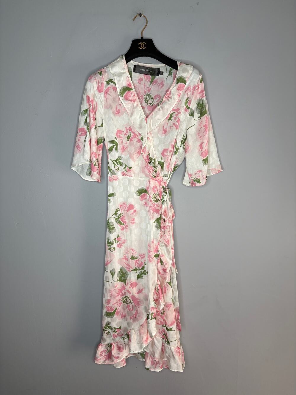 Code Mode Floral Print Long Sleeve Wrap Dress V-Neck Boho Style Women’s Size L